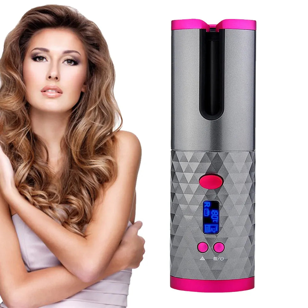 Vibe Geeks USB Rechargeable Auto-Rotating Ceramic Portable Hair Curling Iron-0