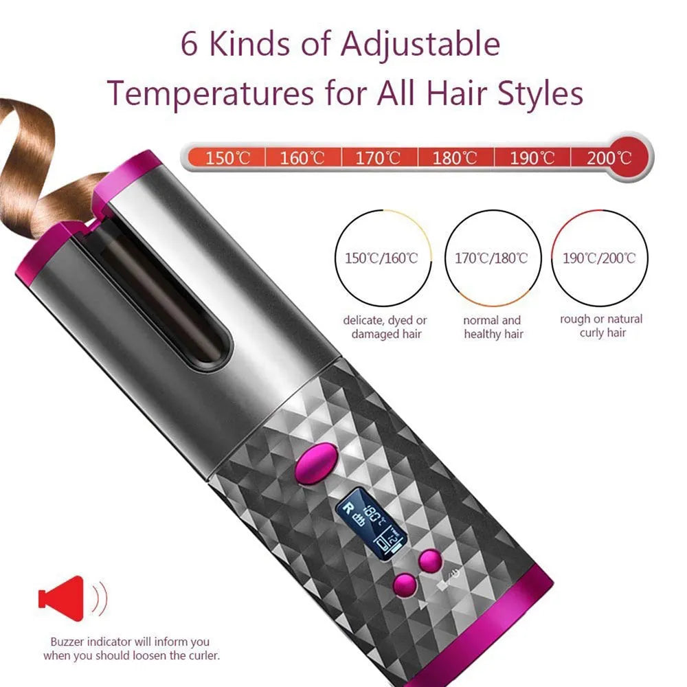 Vibe Geeks USB Rechargeable Auto-Rotating Ceramic Portable Hair Curling Iron-5