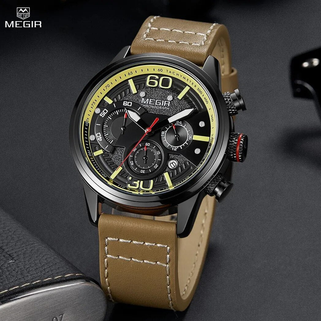 MEGIR Fashion Mens Watches Top Brand Luxury Sports Chronograph Quartz Wrist Watch Men Business Wristwatch Relogio Masculino 2110-0