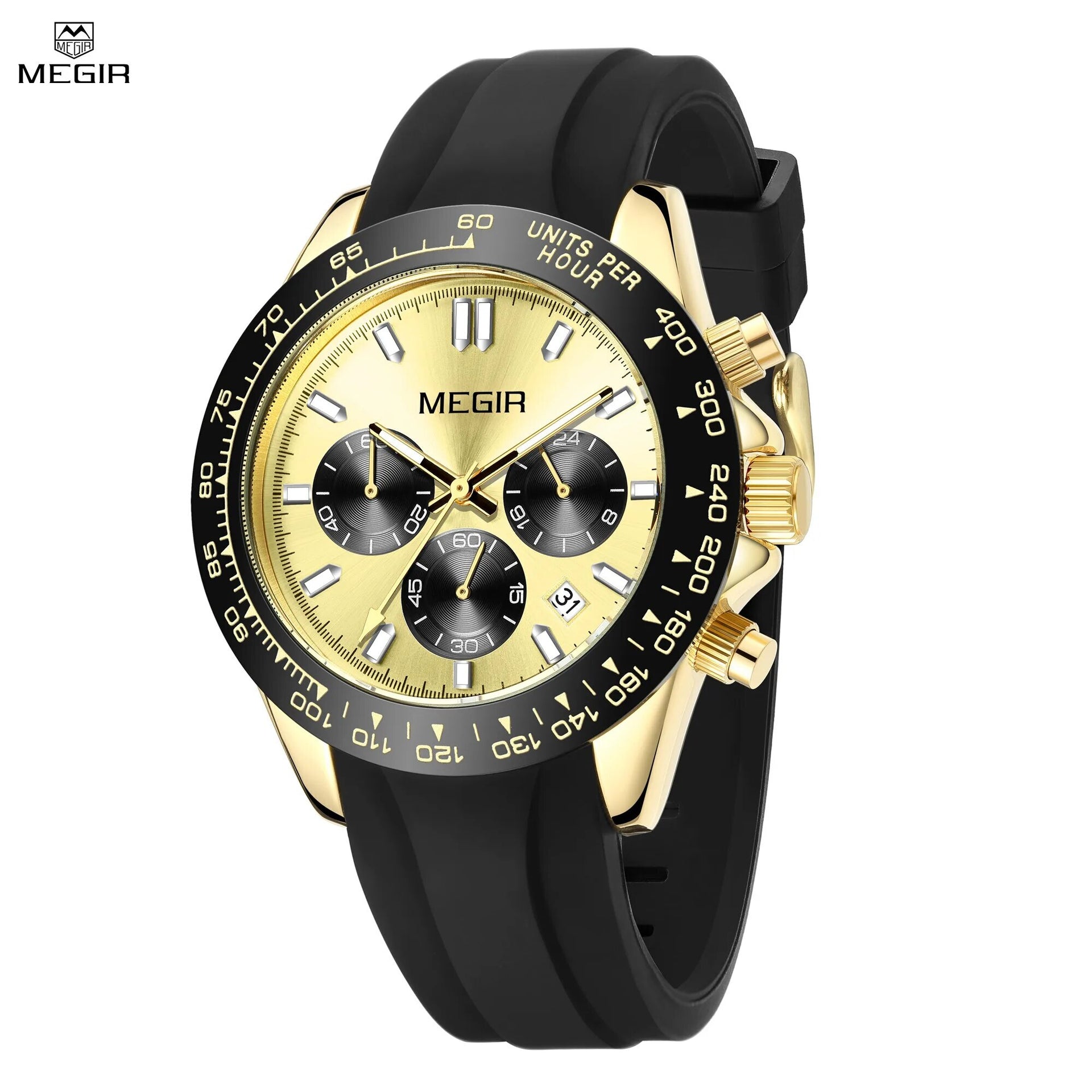 MEGIR Sports Mens Watches Top Brand Men Luxury Military Quartz Watch Silicone Luminous Chronograph Man Clock Wrist Watch 8104-0