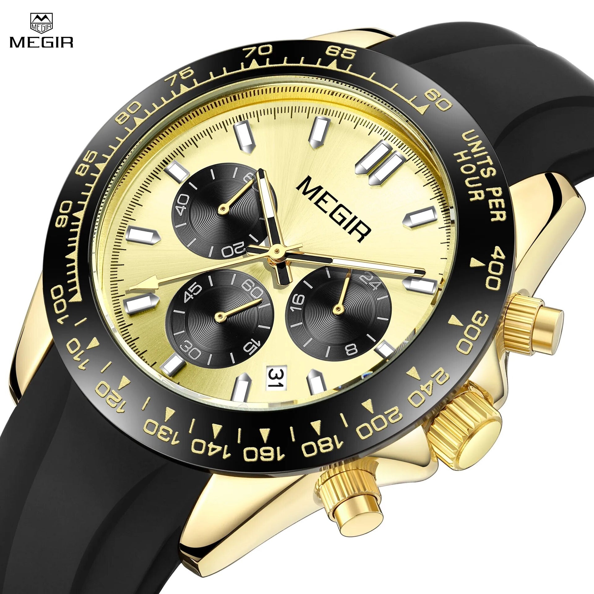 MEGIR Sports Mens Watches Top Brand Men Luxury Military Quartz Watch Silicone Luminous Chronograph Man Clock Wrist Watch 8104-1