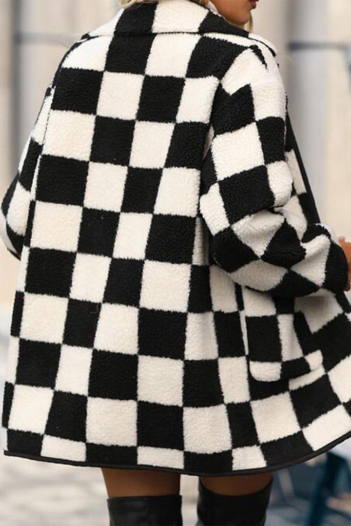 CheckMate Fleece – Women's Black Checkered Jacket-1