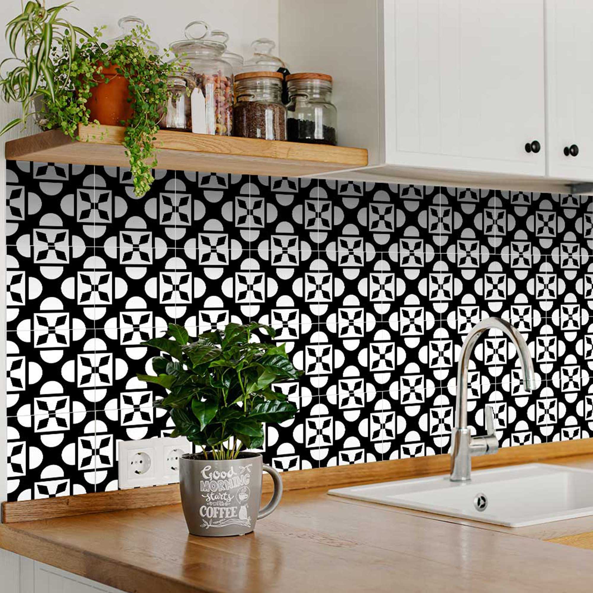 Kauniit mustavalkoiset Backsplash seinälaattatarrat Malli - B48-1