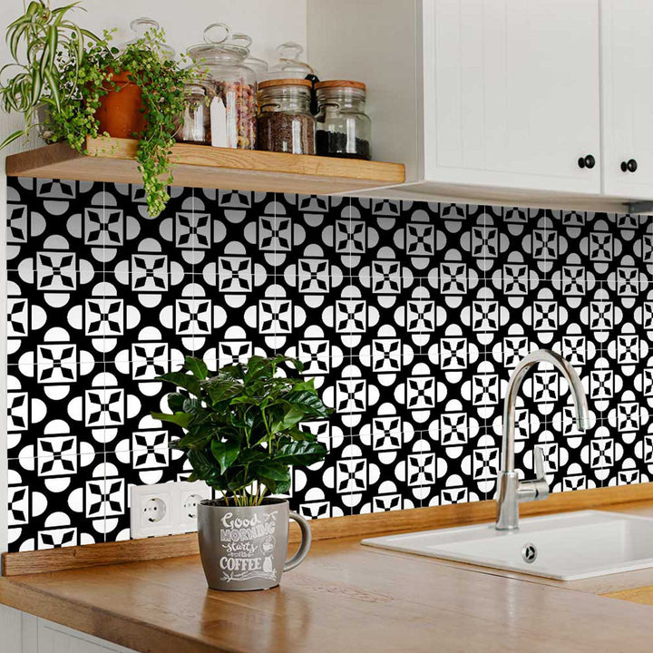 Kauniit mustavalkoiset Backsplash seinälaattatarrat Malli - B48-1