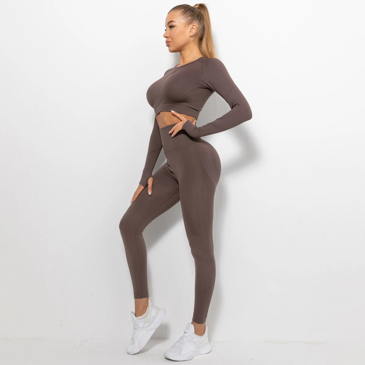 24 Colors Women's  Seamless Breathable Long Sleeve Yoga Sportswear Sport Suit Clothes Gym Wear Set Fitness Yoga Wear 2023-25