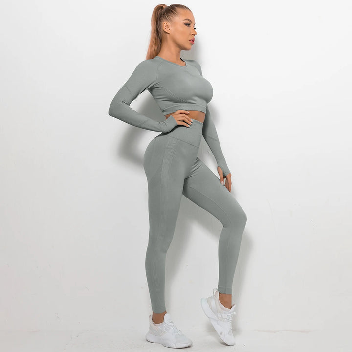 24 Colors Women's  Seamless Breathable Long Sleeve Yoga Sportswear Sport Suit Clothes Gym Wear Set Fitness Yoga Wear 2023-24