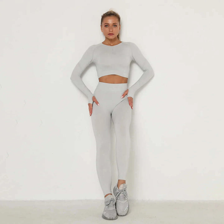 24 Colors Women's Seamless Breathable Long Sleeve Yoga Sportswear Sport Suit Clothes Gym Wear Set Fitness Yoga Wear 2023-17