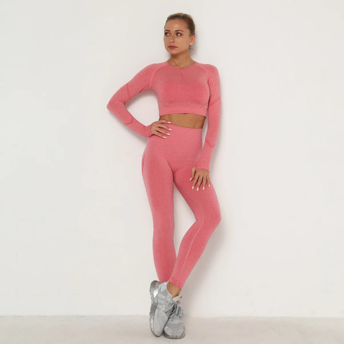 24 Colors Women's  Seamless Breathable Long Sleeve Yoga Sportswear Sport Suit Clothes Gym Wear Set Fitness Yoga Wear 2023-28