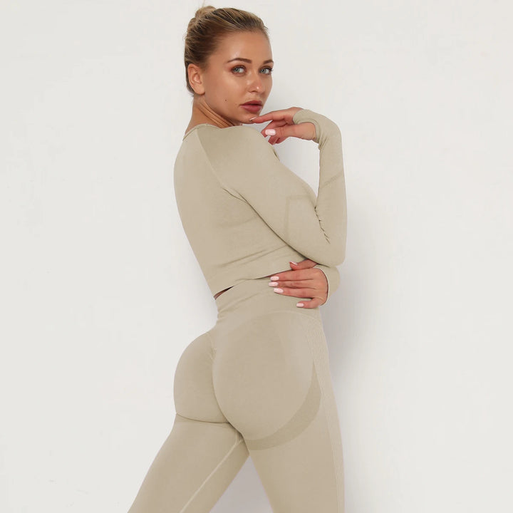 24 Colors Women's  Seamless Breathable Long Sleeve Yoga Sportswear Sport Suit Clothes Gym Wear Set Fitness Yoga Wear 2023-22