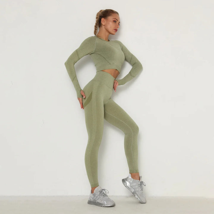 24 Colors Women's  Seamless Breathable Long Sleeve Yoga Sportswear Sport Suit Clothes Gym Wear Set Fitness Yoga Wear 2023-26