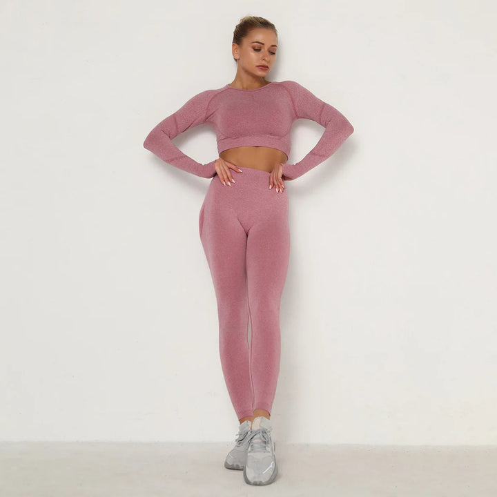 24 Colors Women's  Seamless Breathable Long Sleeve Yoga Sportswear Sport Suit Clothes Gym Wear Set Fitness Yoga Wear 2023-9