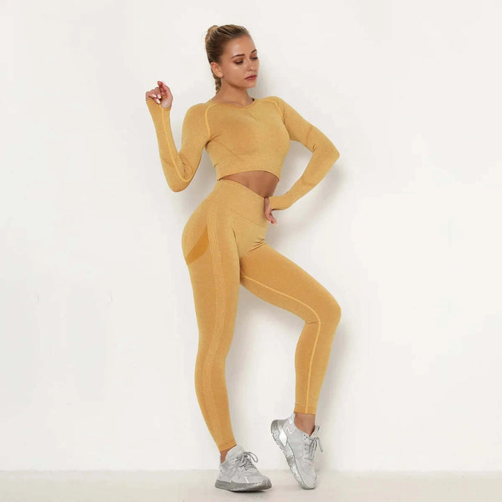 24 Colors Women's Seamless Breathable Long Sleeve Yoga Sportswear Sport Suit Clothes Gym Wear Set Fitness Yoga Wear 2023-13