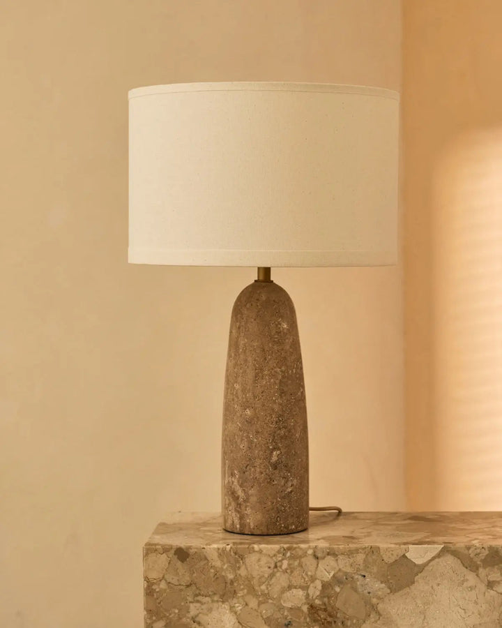 Isla Travertine Lamp with Cotton Shade – Elegant and Timeless-2