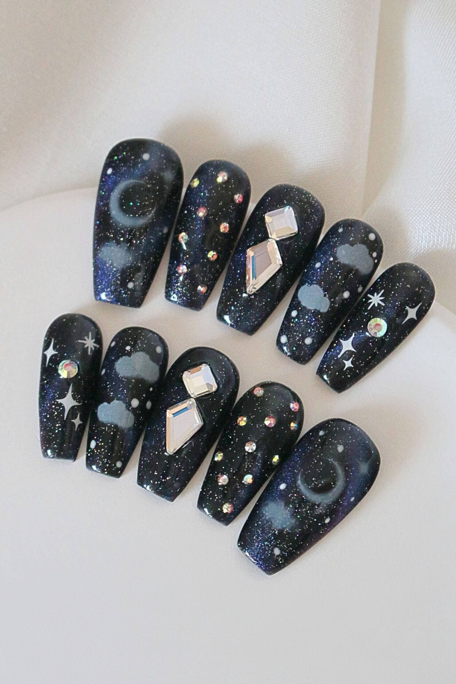 Galaxy Reflecting Swarovski Crystals Press On Nails Set-0