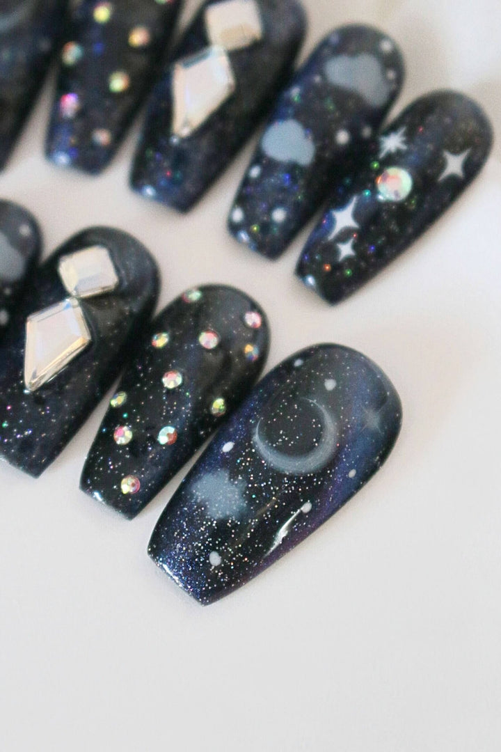 Galaxy Reflecting Swarovski Crystals Press On Nails Set-2