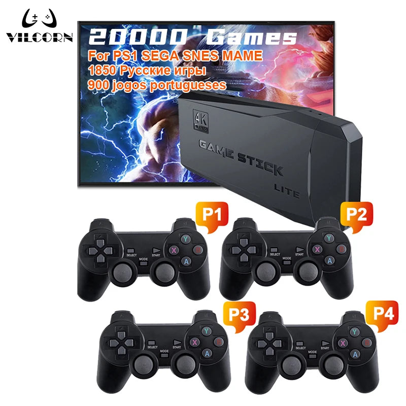 Video Game Console TV HD Game Stick 4K 128 GB 20000 Retro Games For PS1/GBA/Dendy/MAME/SEGA Everdrive