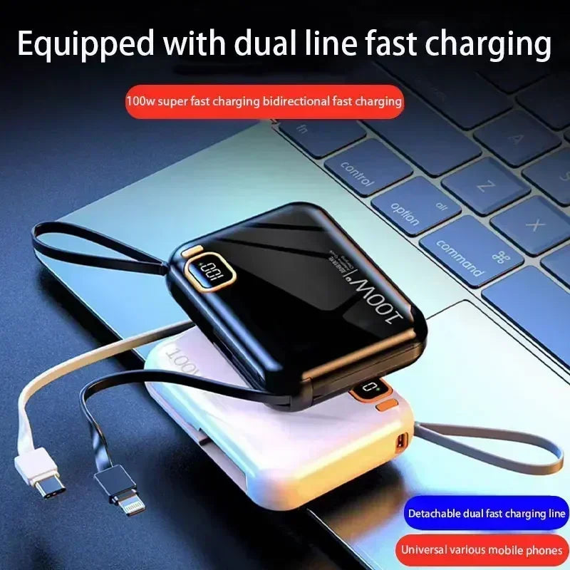 50000mah Portable Power Bank PD100W Detachable USB to TYPE C Cable Two-way Fast Charger Mini