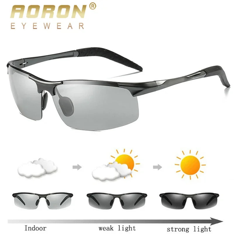 AORON Men Photochromic Polarized Sunglasses Aluminum Frame