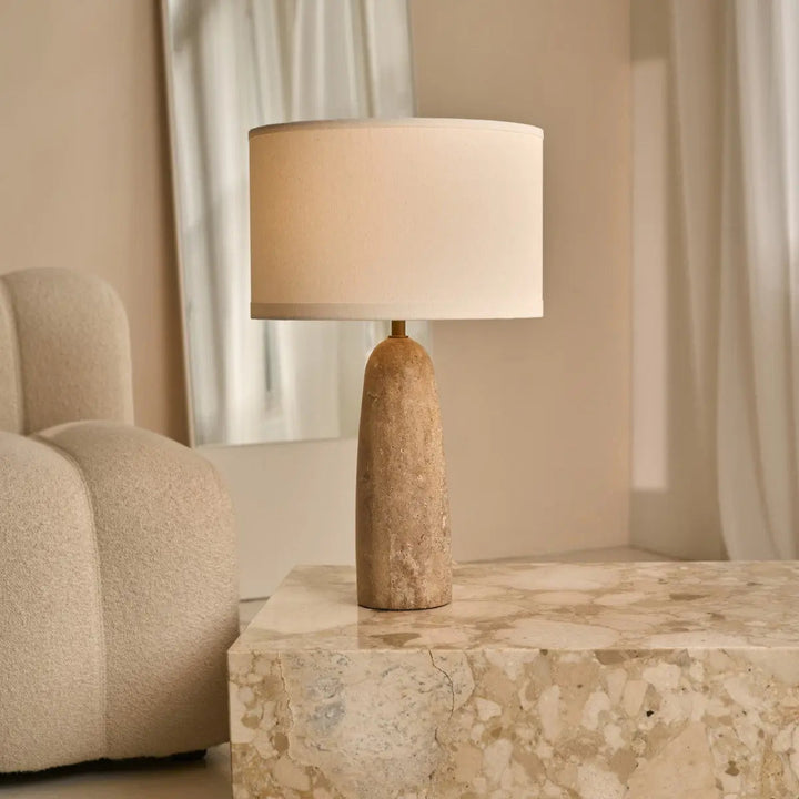 Isla Travertine Lamp with Cotton Shade – Elegant and Timeless-4