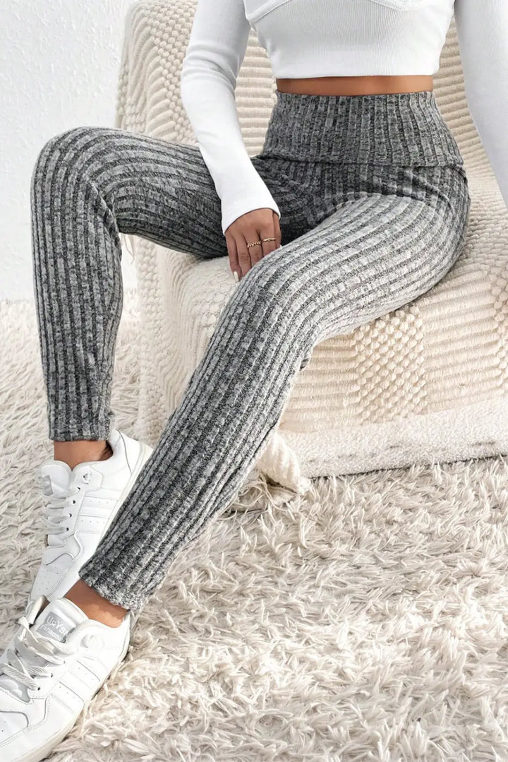 Wide Waistband Ribbed Textured Knit Leggings-5