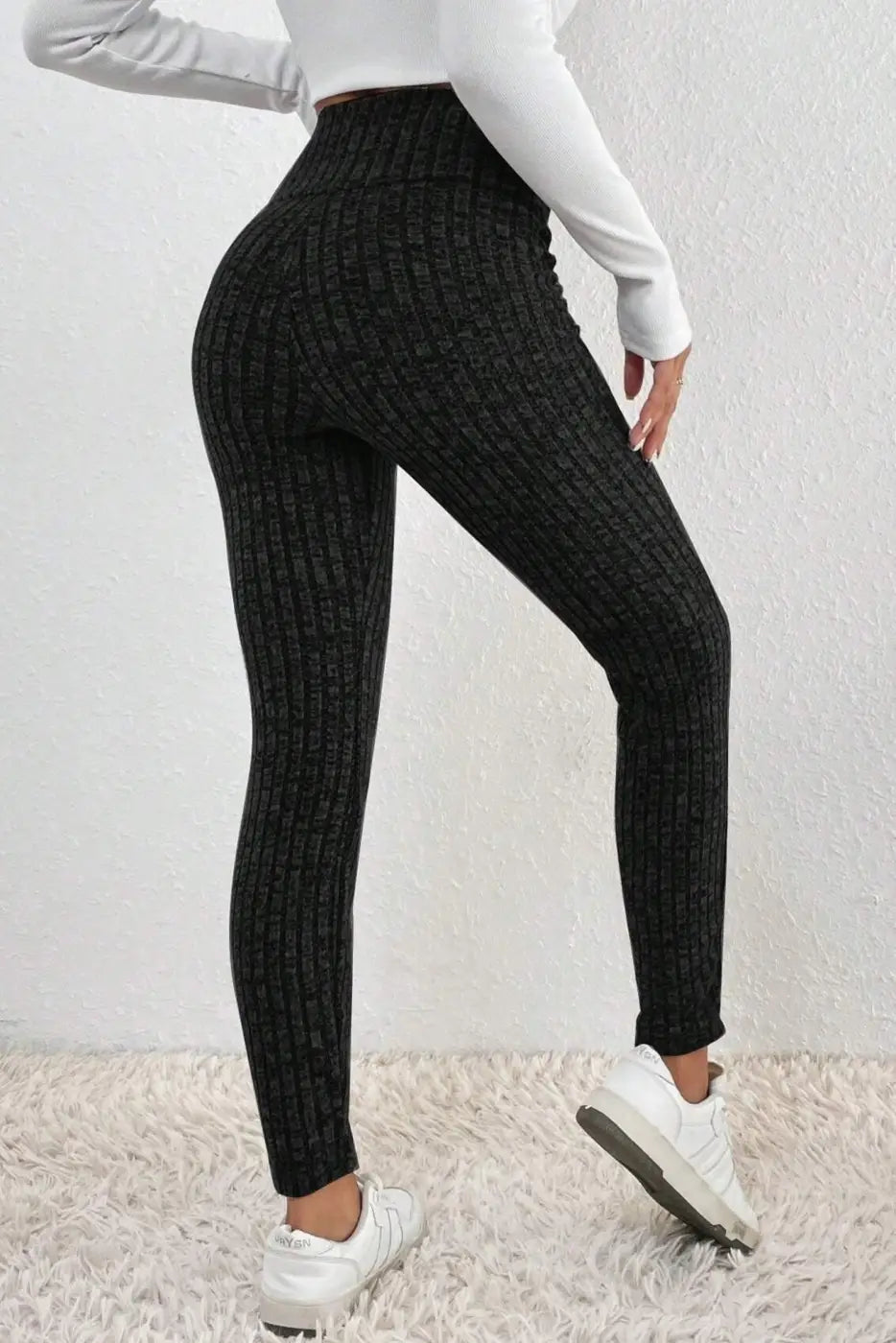 Wide Waistband Ribbed Textured Knit Leggings-4