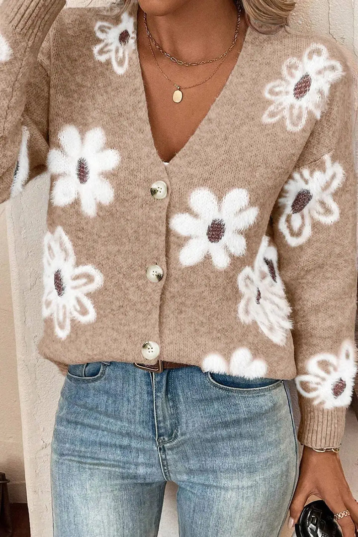 Floral Soft Knit V-Neck Cardigan-0