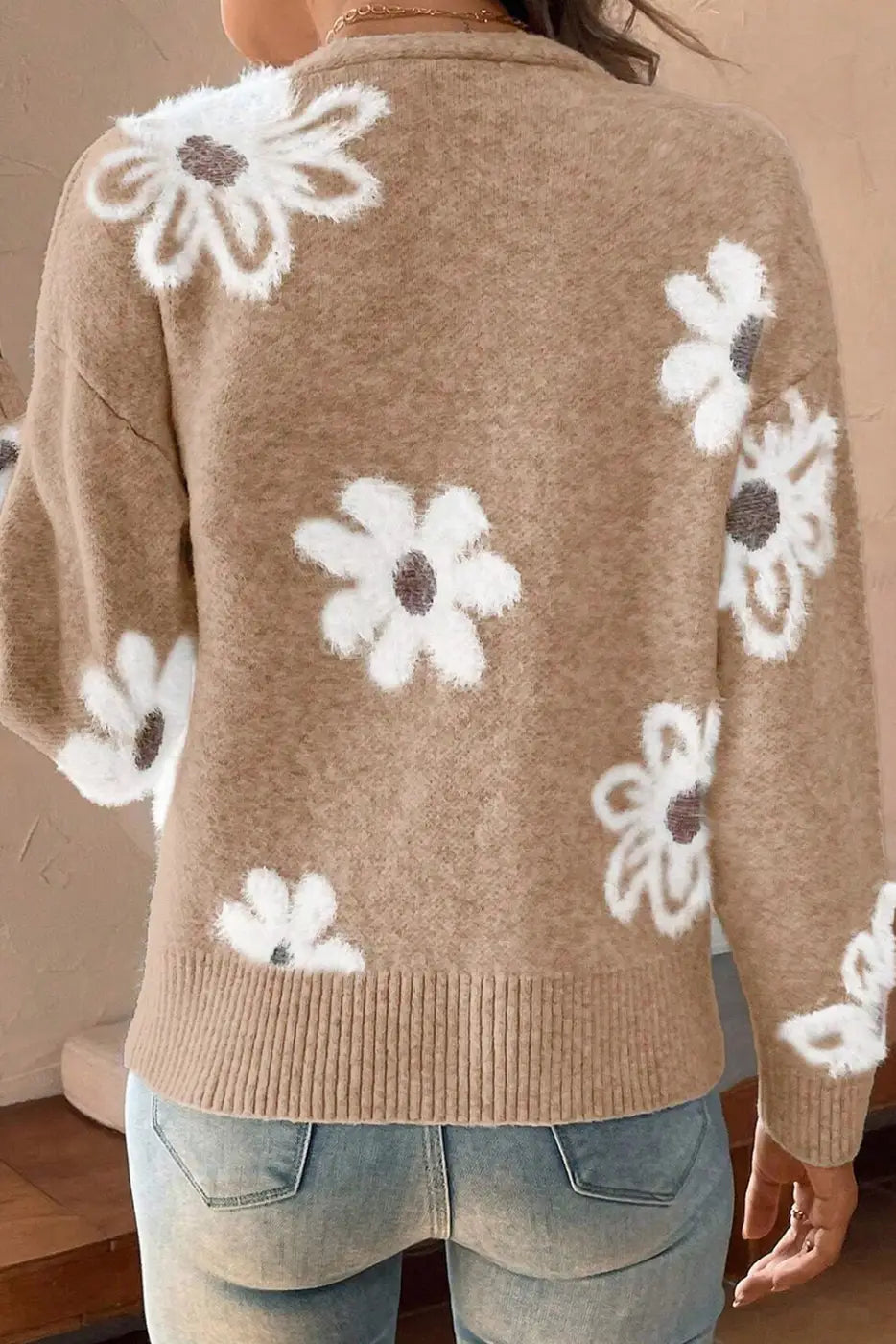 Floral Soft Knit V-Neck Cardigan-1