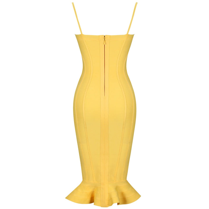 Women Lemon Yellow Fluted Bustier Mermaid Bandage Dress  Sexy Club Party Dresss-7