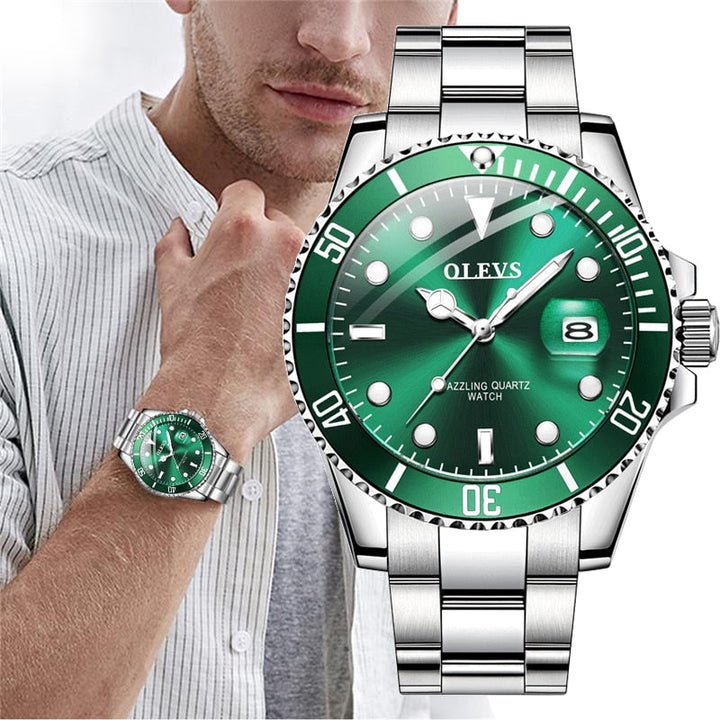 Mens Watches Top Brand Luxury Fashion Waterproof Luminous Hand Green Dial Quartz Sports Wristwatch Gifts for Men-1