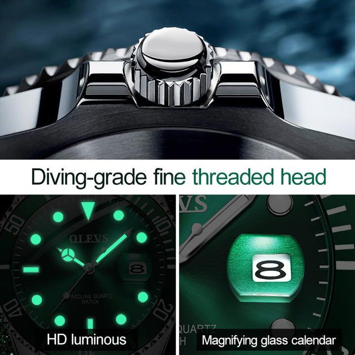 Mens Watches Top Brand Luxury Fashion Waterproof Luminous Hand Green Dial Quartz Sports Wristwatch Gifts for Men-3