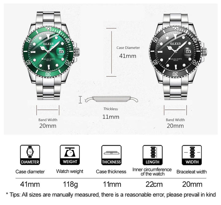 Mens Watches Top Brand Luxury Fashion Waterproof Luminous Hand Green Dial Quartz Sports Wristwatch Gifts for Men-17