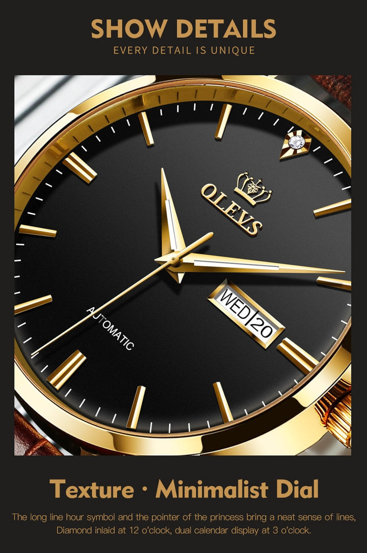 Men's Watches Classic Mechanical Leather Watch Men Luxury Men Automatic Watches Business Waterproof Clock Man-13