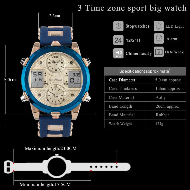 Mens Watches Top Luxury Brand Men Sports Watches Men's Quartz LED Digital 3 Clock man Male Wrist Watch relogio masculino-12