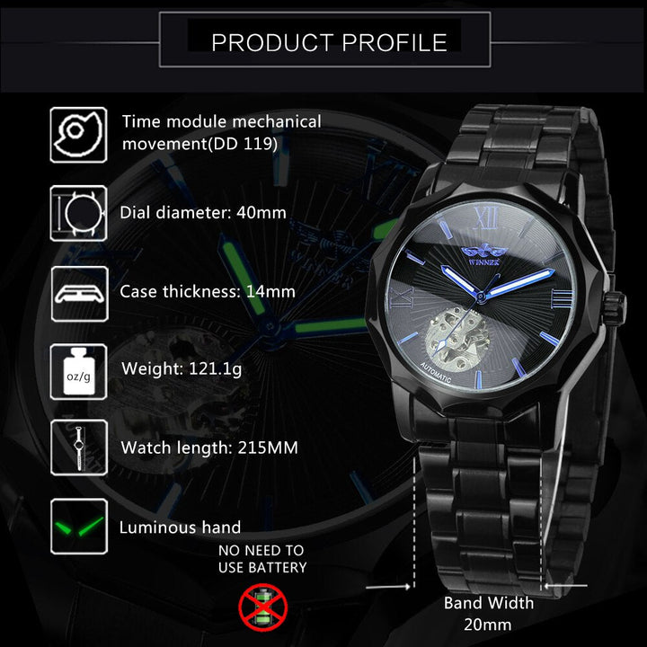 Military Mens Watch Automatic Mechanical Watches for Men Top Brand Luxury Clock Stainless Steel Strap Luminous Hands New-8