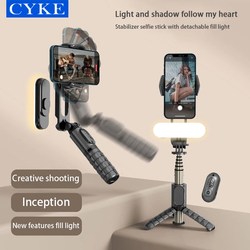 CYKE NEW Q09 Phone Selfie Gimble Stabilizer with Tripod Removable Fill Light Estabilizador Selfie Stick Bluetooth Remote Control-1