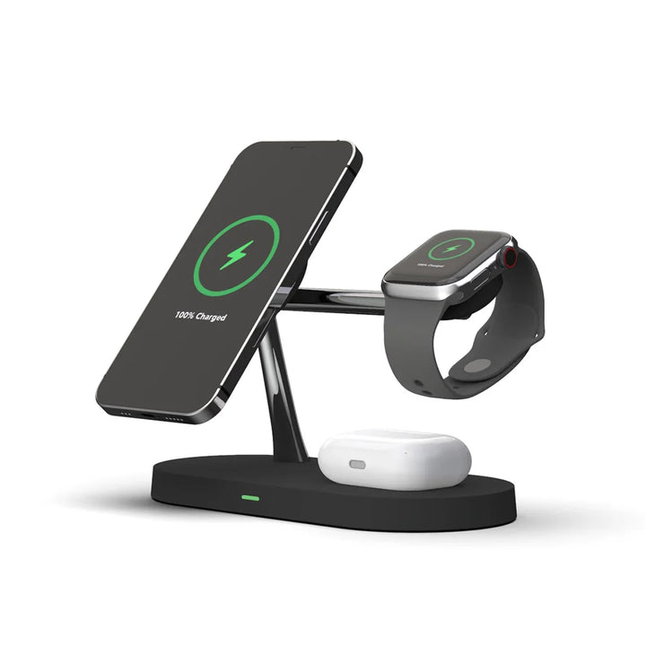 New Design 5in1 15W Fast charging Station QI magnet Wireless Charger Stand for Phone 12 for watch earphone with LED light-5