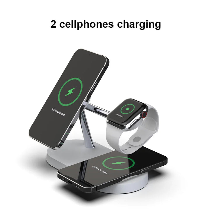 New Design 5in1 15W Fast charging Station QI magnet Wireless Charger Stand for Phone 12 for watch earphone with LED light-3