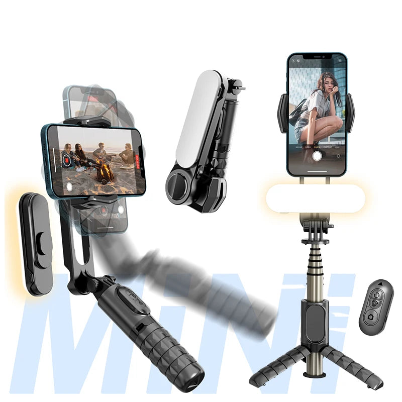 CYKE NEW Q09 Phone Selfie Gimble Stabilizer with Tripod Removable Fill Light Estabilizador Selfie Stick Bluetooth Remote Control-0