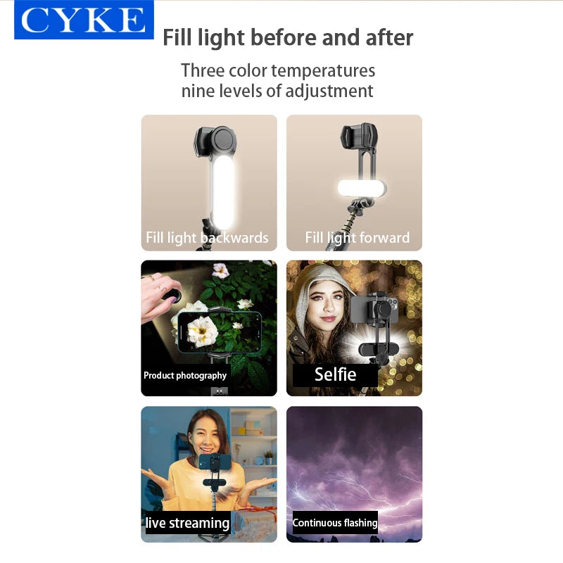 CYKE NEW Q09 Phone Selfie Gimble Stabilizer with Tripod Removable Fill Light Estabilizador Selfie Stick Bluetooth Remote Control-4