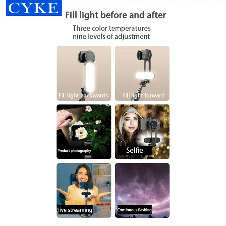 CYKE NEW Q09 Phone Selfie Gimble Stabilizer with Tripod Removable Fill Light Estabilizador Selfie Stick Bluetooth Remote Control-4