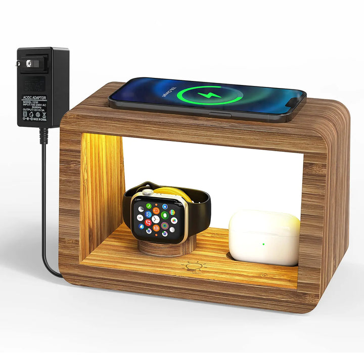 4 In 1 Bamboo Wood Desk Organizer Wireless Charging Dock Station Mobile Phone Holder-6