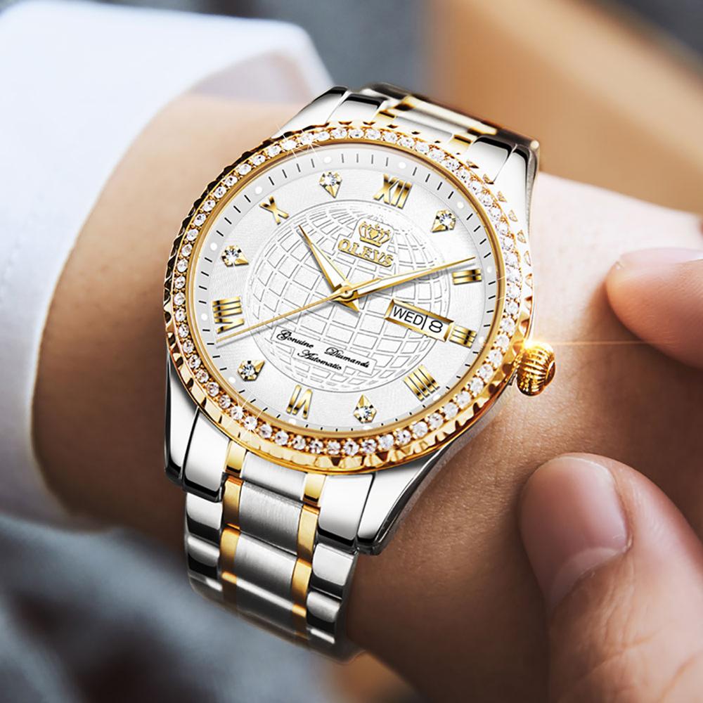 Men Mechanical Watch Gold OLEVS Luxury Automatic Watch diamond Sport Stainless Steel Waterproof Watch Men relogio masculino-5