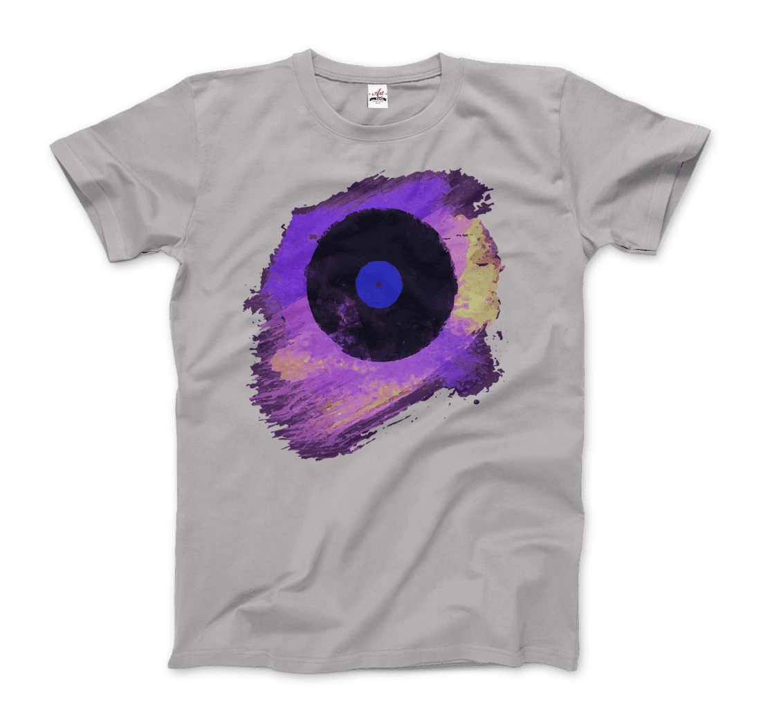 Vinyl Record Made of Paint Scattered in Purple Tones T-Shirt-0